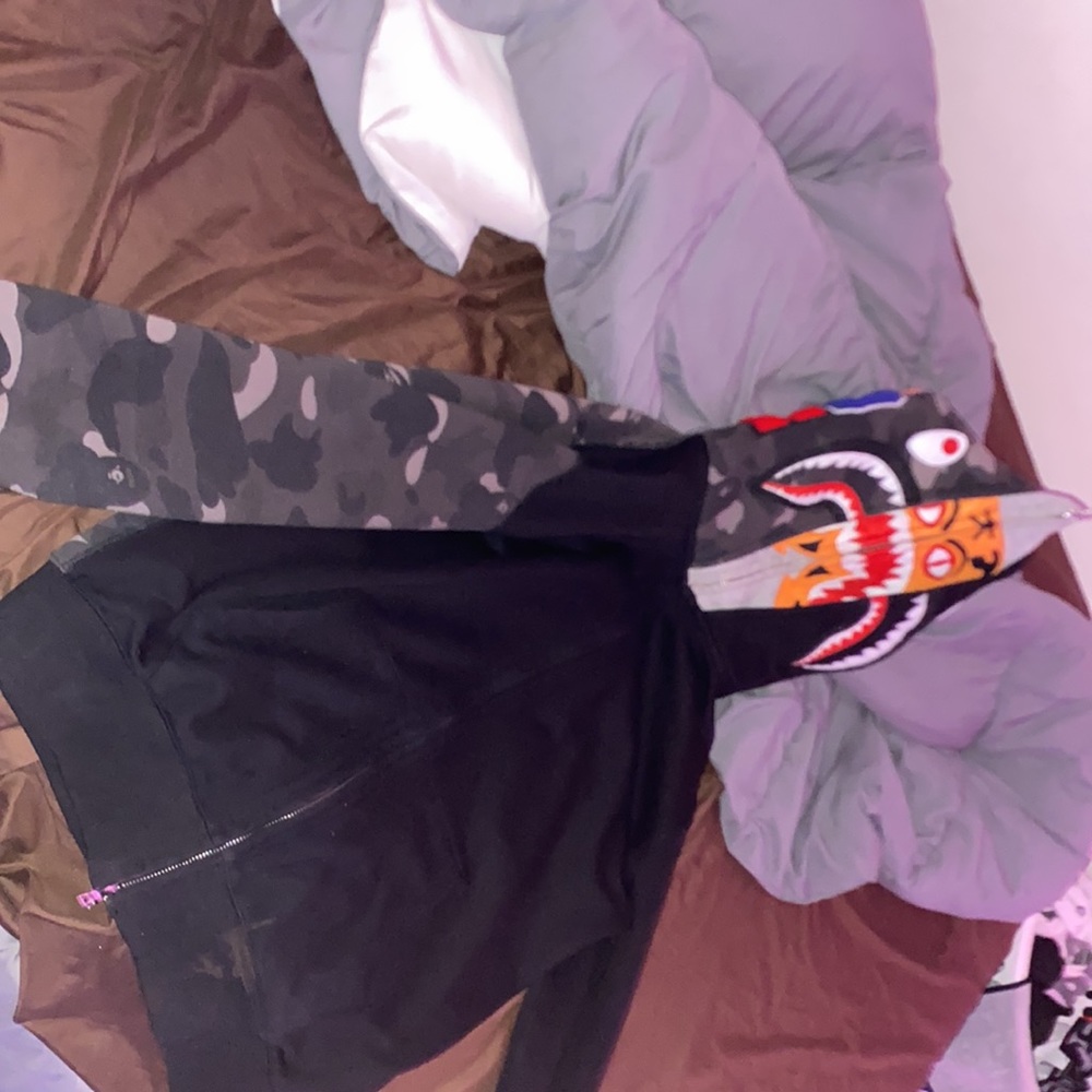 Black ABC Bape Camo Tiger Shark Double Hood Full Zip